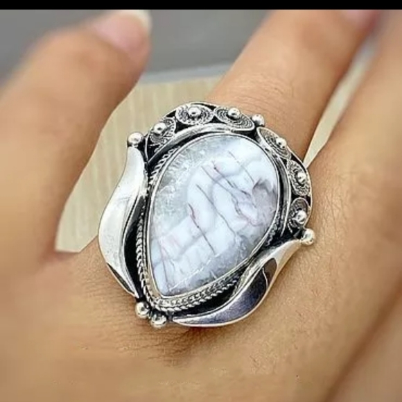 Sterling Silver 925 large genuine white moonstone boho vintage style statement - Picture 4 of 5